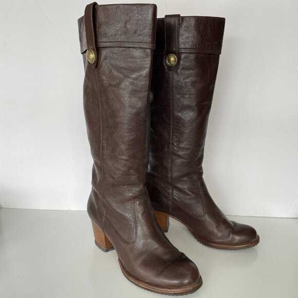 Coach Fayth Whiskey Leather Pull On Round Toe Knee High Riding Boots Brown 9 - Picture 2 of 12
